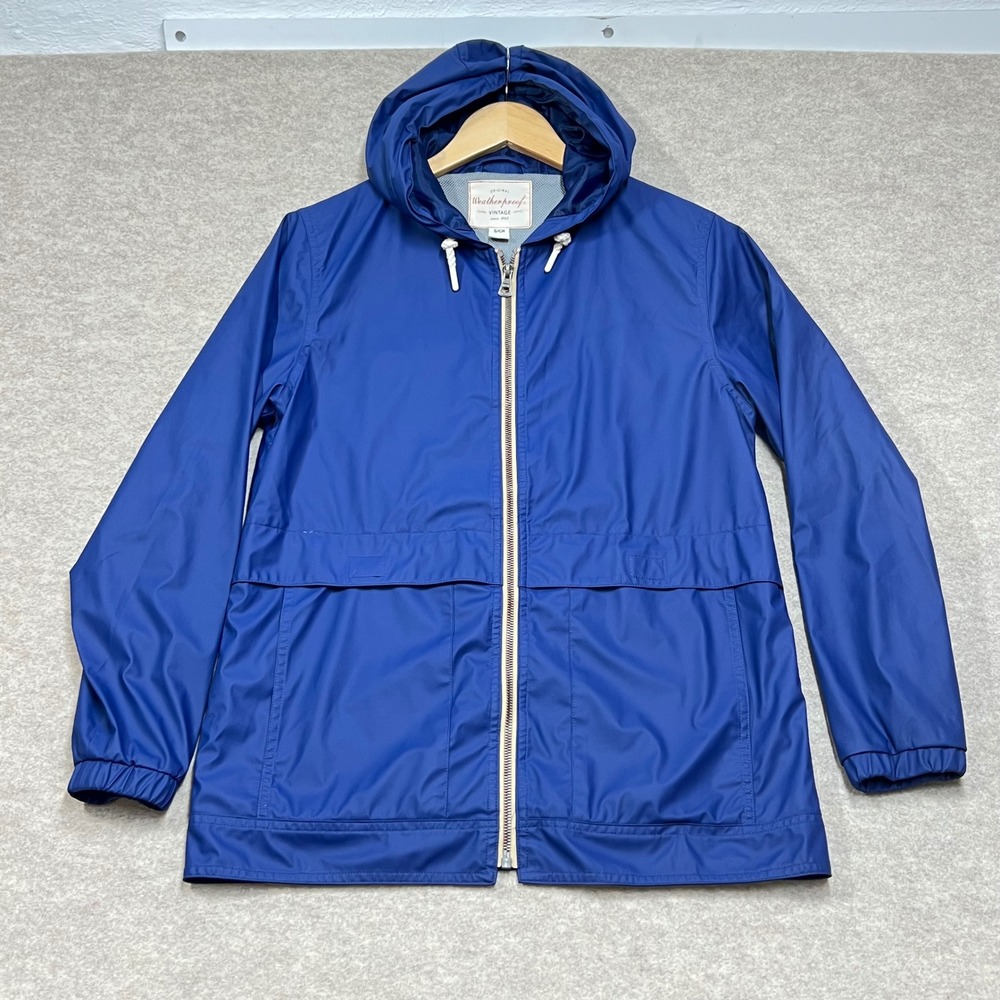 Weatherproof Vintage Mens Royal Blue Hooded Rain Jacket Windbreaker Sz S Outdoor